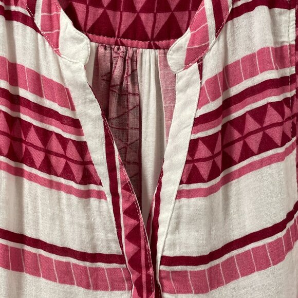 ELAN Peasant/Baby Doll Tiered Mini Dress 3/4 Tier Sleeve "Aztec" White/Burg - M - Picture 6 of 8